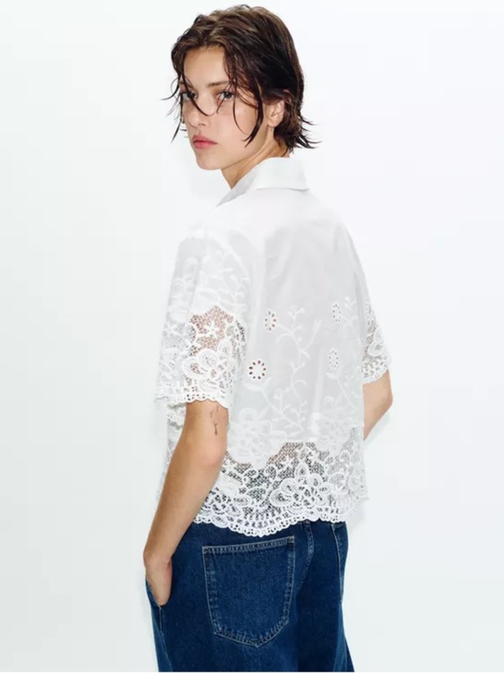 ZARA EMBROIDERED EYELET SHIRT - Picture 8 of 13